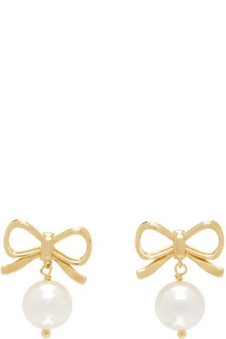 Numbering - Gold #9111 Pearl Ribbon Earrings | SSENSE
