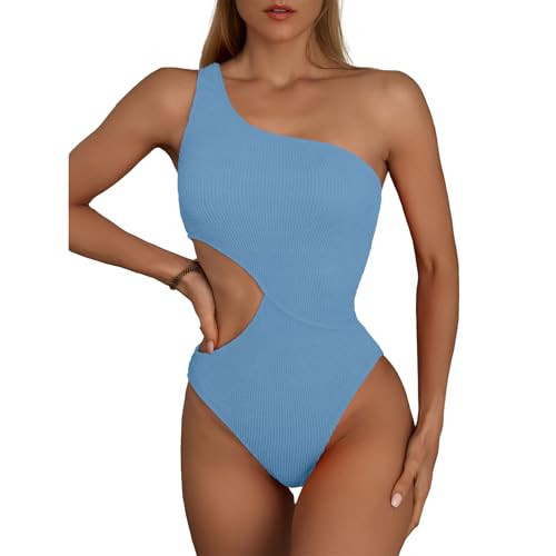 YUNIDMEIM One Shoulder Swimsuits for Women Sexy One Piece Swimsuit Slimming Women Bathing Suits SkyBlue | Amazon (US)