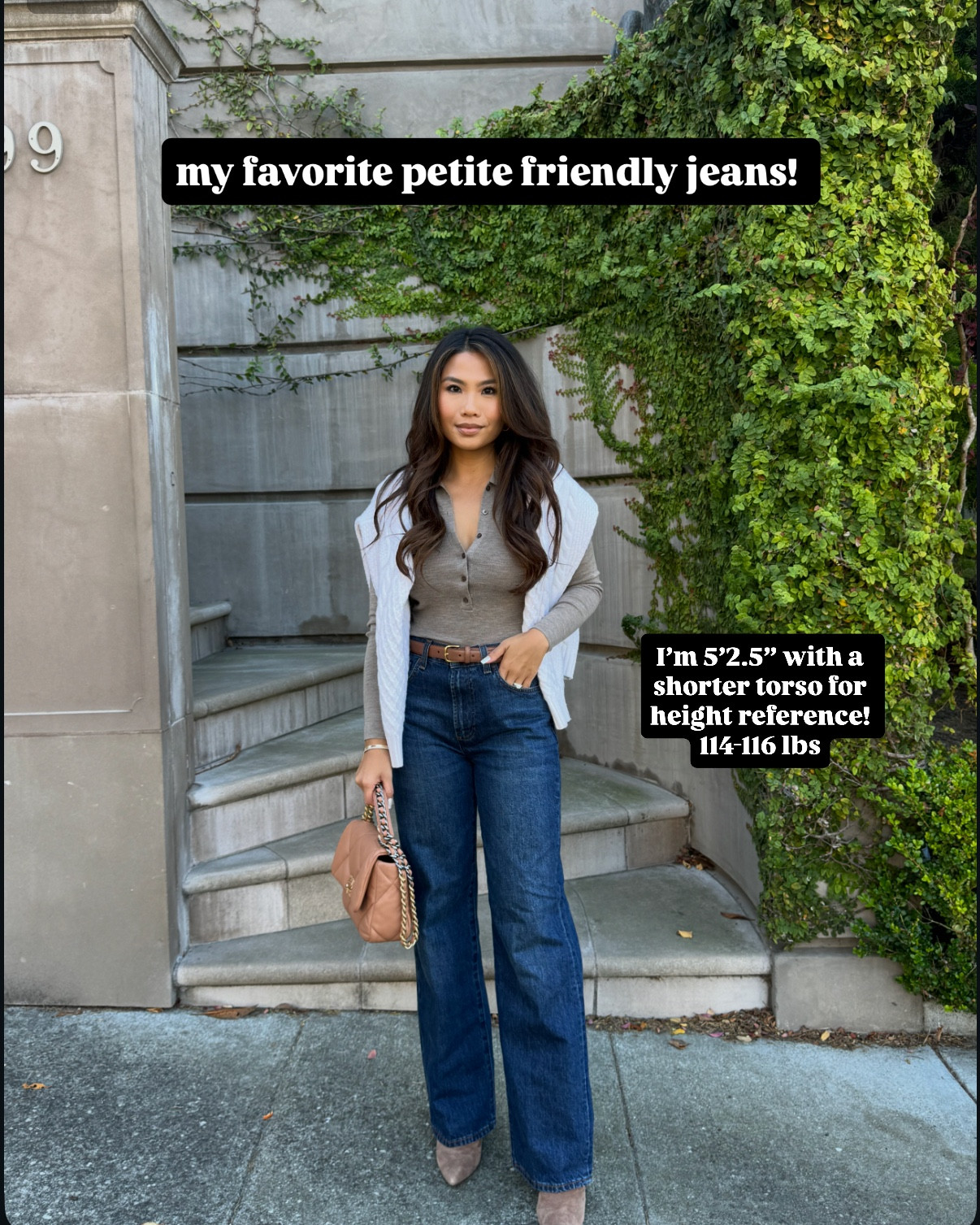 My favorite petite friendly jeans! For reference I’m 5’2.5” with a shorter torso and I weigh 114-116 lbs 

[ Photo 2] Abercrombie High Rise Vintage Straight - tts, 25 short, light wash, nice straight relaxed fit 
I have these in multiple colors and love them so much!! I hope they bring back more washes soon.

[Cover photo and photo 3 and 4]Aritzia Farrah Jeans - tts, 25 regular, I do wear a bootie or short heel with these still! The lighter wash is ‘7 years bleu taboo’ and the dark was is ‘Be Dark About Bleu’

[Photo 5 and 6] Abercrombie Low Rise Jeans - tts, 25 short, in light wash with raw hem and dark wash 
I need thought I would wear low rise jeans again but when they are loose and baggy like this they are so comfy! They’re great with sandals, sneakers and Uggs! 

[Photo 7 and 8] Abercrombie 90s Relaxed Jeans - tts, 25 extra short length hits at my ankle! I can also do short length for a longer jean. Dark wash. I love these for a more fitted look on the butt and thigh while keeping a straight relaxed leg opening 

[Photo 9] Madewell Perfect Vintage Wide Leg Jeans - tts, 25 regular length, I do think mine shrunk a little in the wash! I also have these in white and they are my favorite white jeans ever I hope Madewell brings them back for the spring! Great fit and a little stretch

#LTKPetite #LTKFindsUnder100