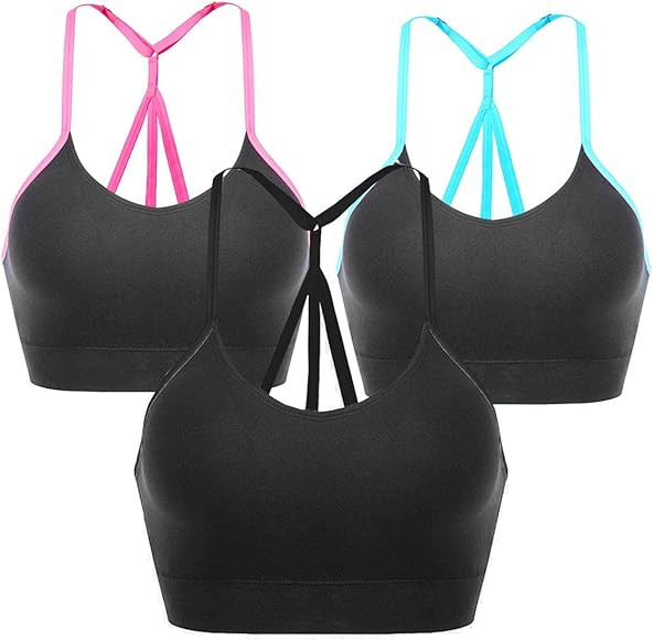 AKAMC 3 Pack Women's Medium Support Cross Back Wirefree Removable Cups Yoga Sport Bra | Amazon (US)