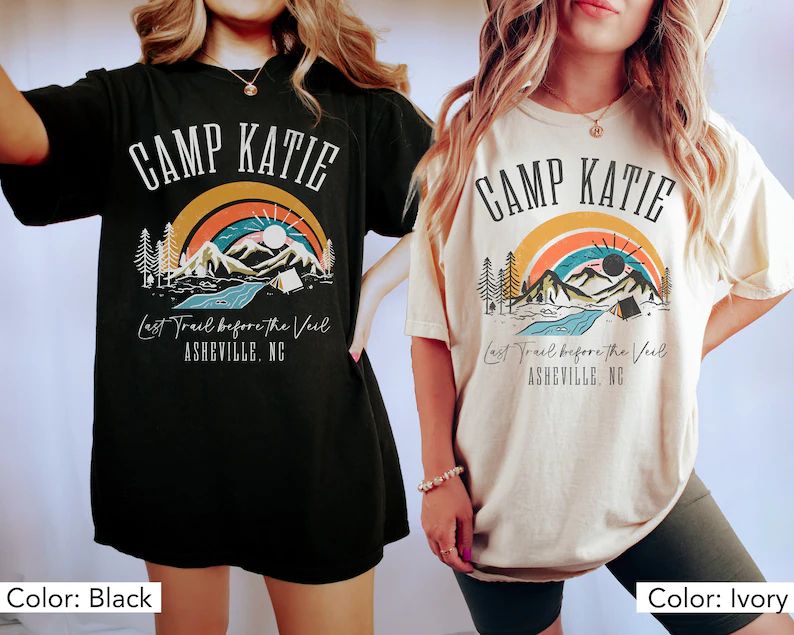 Camp Bachelorette Party Shirt Custom Location Summer Bride Cabin Bach T-shirt Lake Mountain Theme... | Etsy (US)