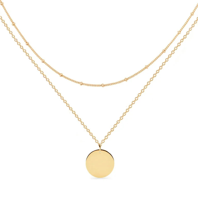 GDCOIN Gold Layered Necklace 14K Gold Disc/Circle Bead Chain Dainty Elegant Simple Layer Necklace... | Walmart (US)