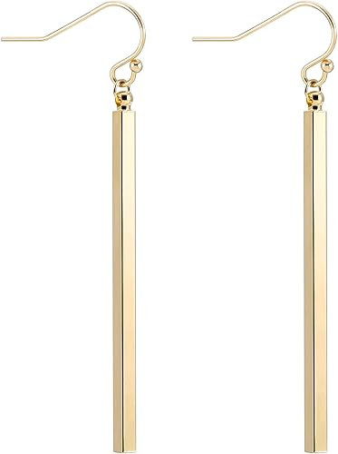 Aobei Pearl 18K Gold/Platimun Plated Brass Long Vertical Bar Drop Dangle Earring Minimal Hanging ... | Amazon (US)