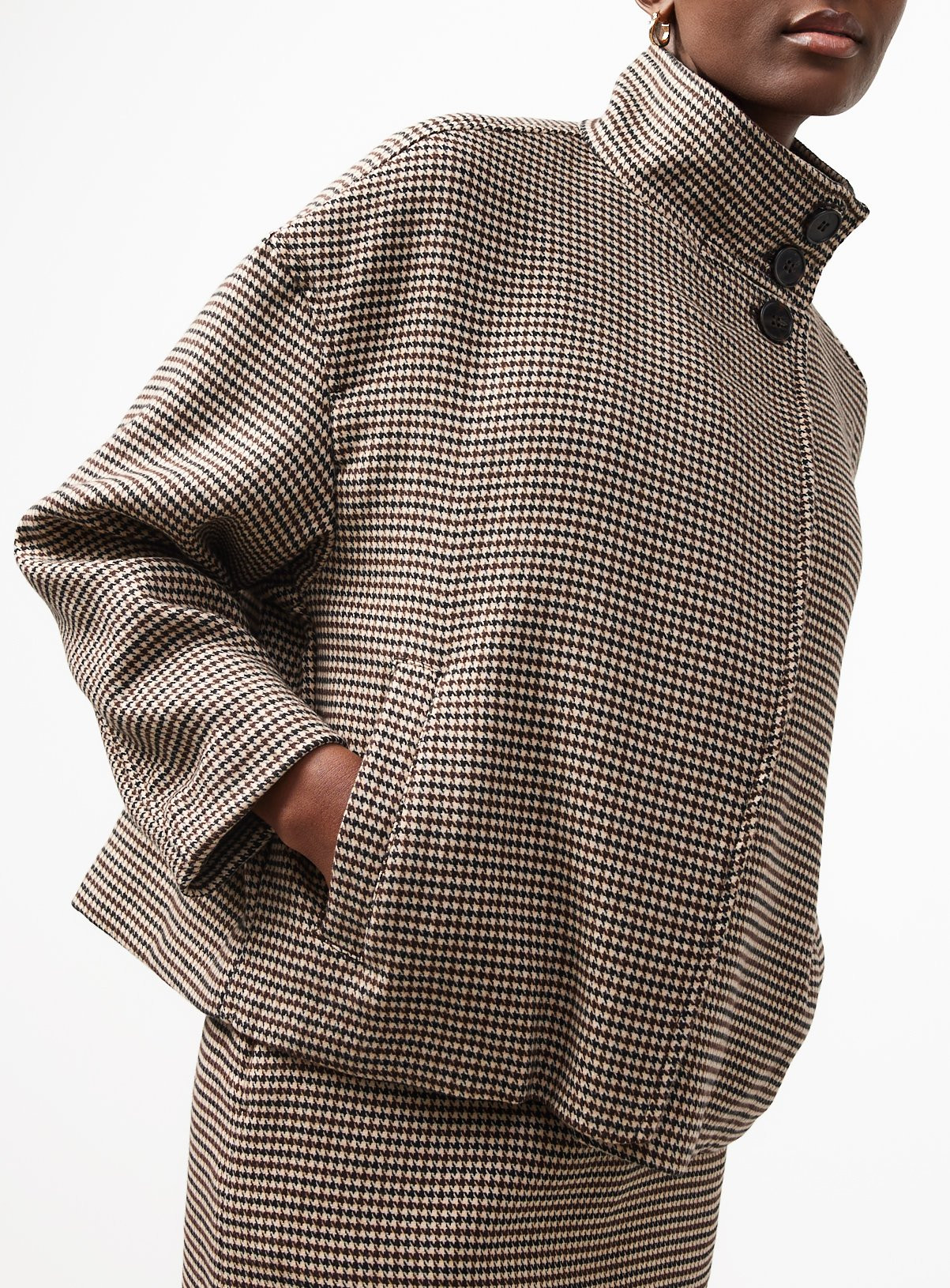 Brown Check Funnel Neck Boxy Jacket 18 | Tu Clothing
