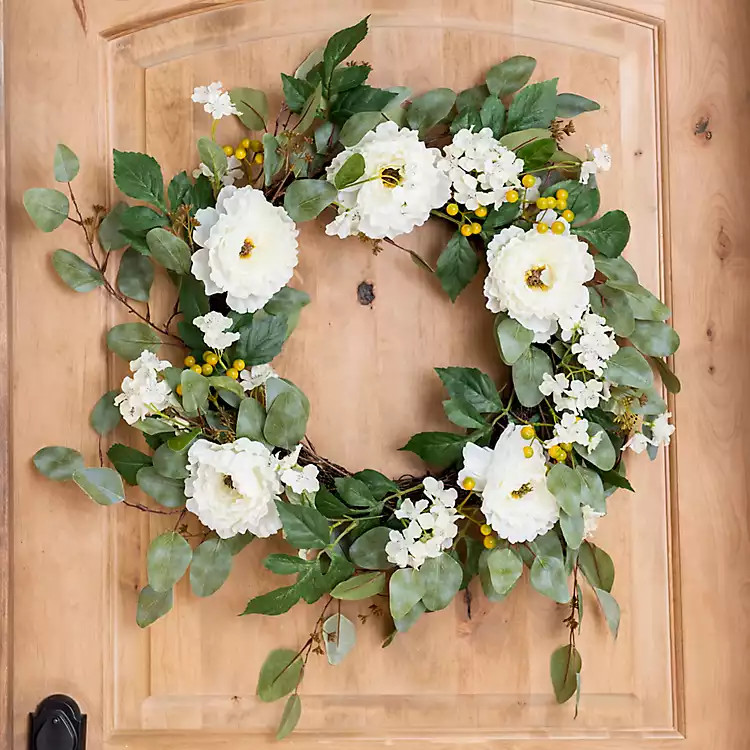 New!White Peony and Eucalyptus Wreath | Kirkland's Home