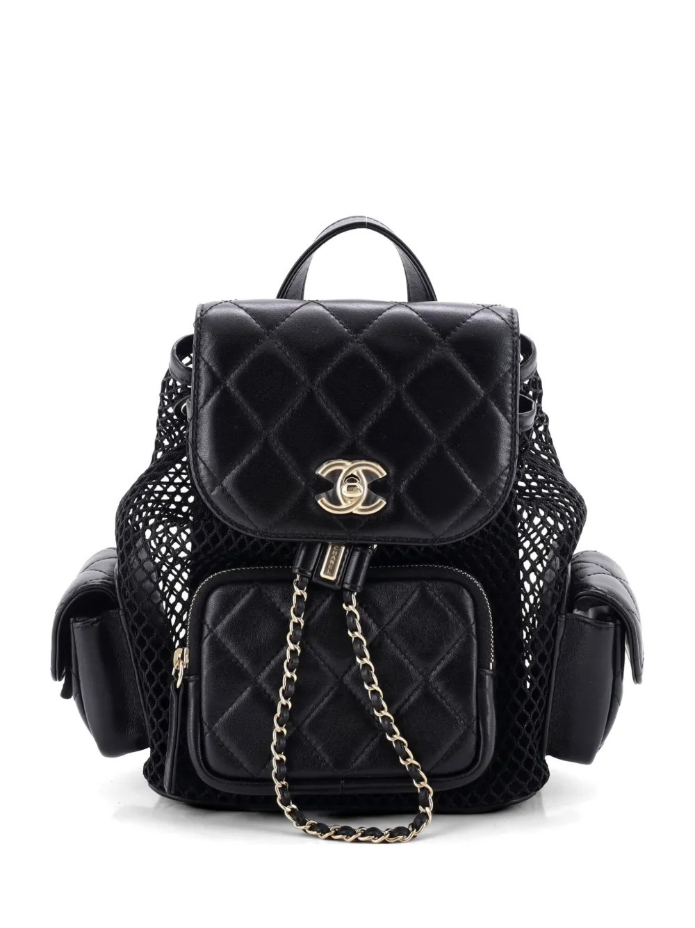 CHANEL Pre-Owned Multipocket Drawstring Mesh with Quilted Lambskin Small backpack - Black | Farfetch Global