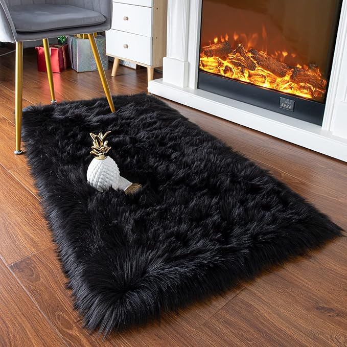 YJ.GWL Super Soft Faux Sheepskin Fur Area Rugs for Bedroom Floor Shaggy Plush Carpet Faux Fur Rug... | Amazon (US)