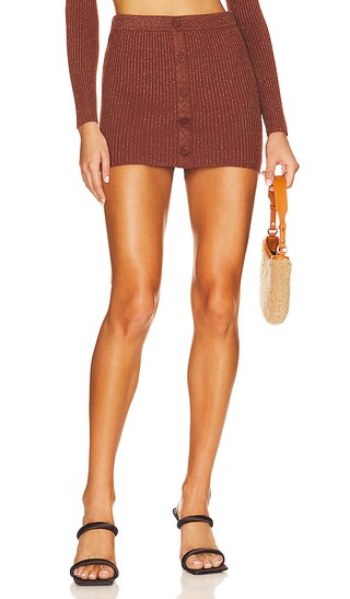 Alena Metallic Mini Skirt in Brown | Revolve Clothing (Global)