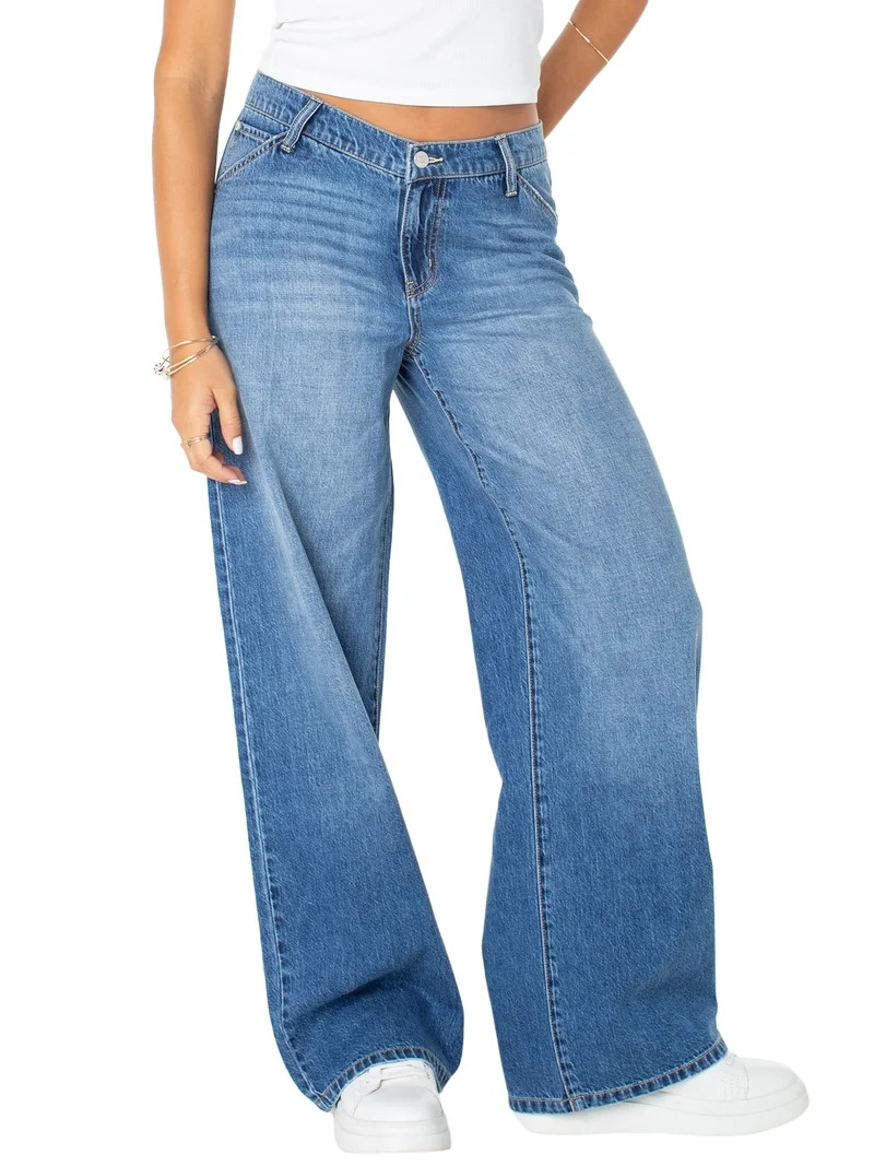 Celebrity Pink Women's and Women's Plus V-Waist Wide Leg Jeans, Available in 30", 32", and 34" in... | Walmart (US)