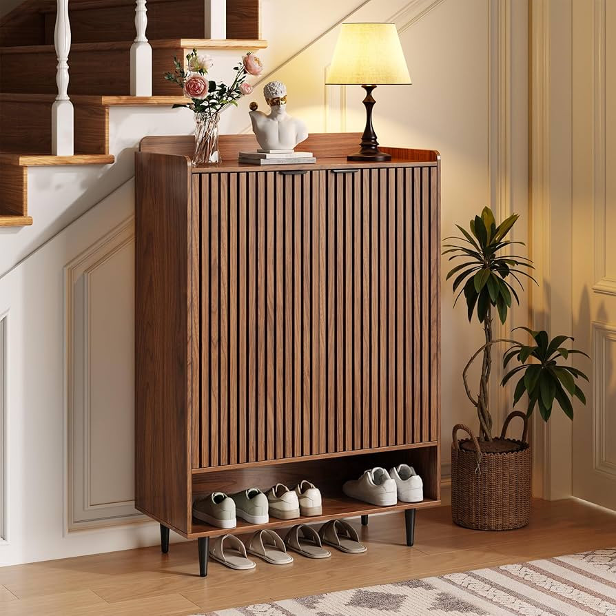 7-Tier Shoe Cabinet with Doors, 21 Pairs Entryway Storage Cabinet, Wooden Shoe Organizer with Adj... | Amazon (US)