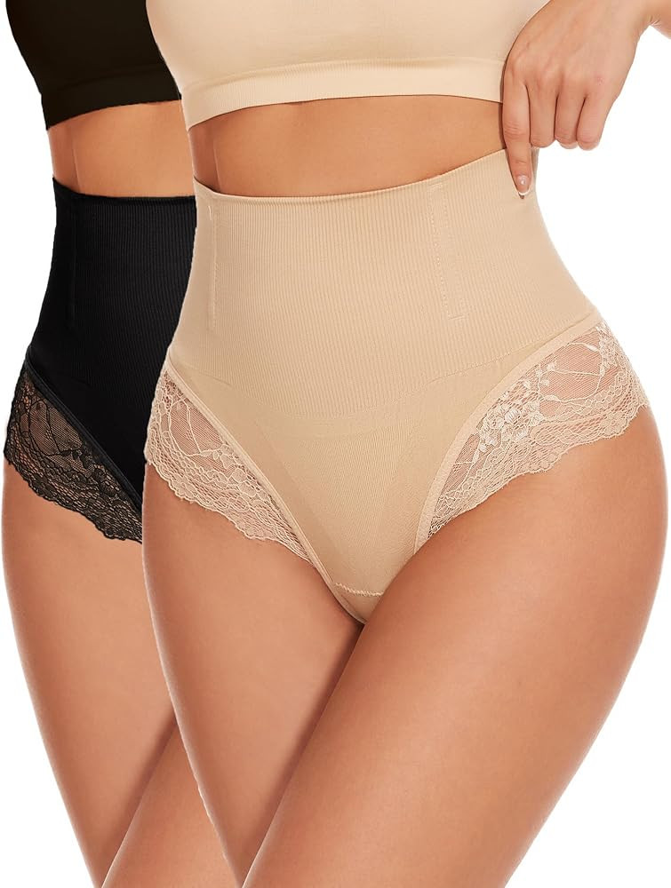 SURE YOU LIKE Mid Waisted Tummy Control Thong Shapewear For Women Shaping Underwear Lace String | Amazon (UK)