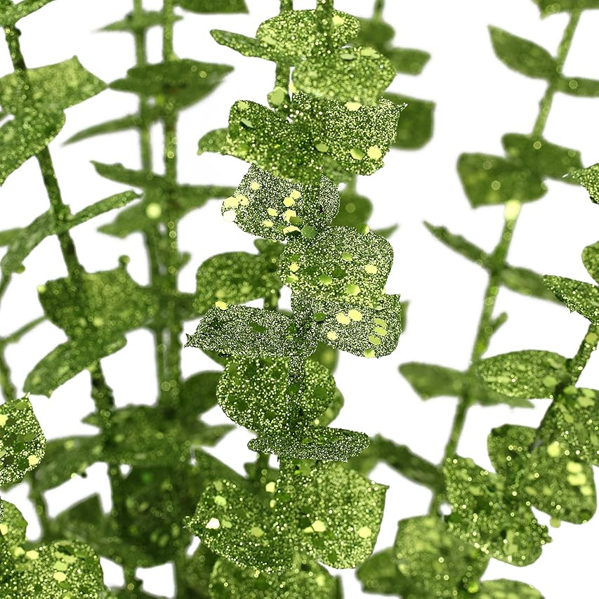 12 Pcs Green Glittered Artificial Eucalyptus Stems, Faux Dollar Eucalyptus Leaves Plants, Fake Gr... | Amazon (US)