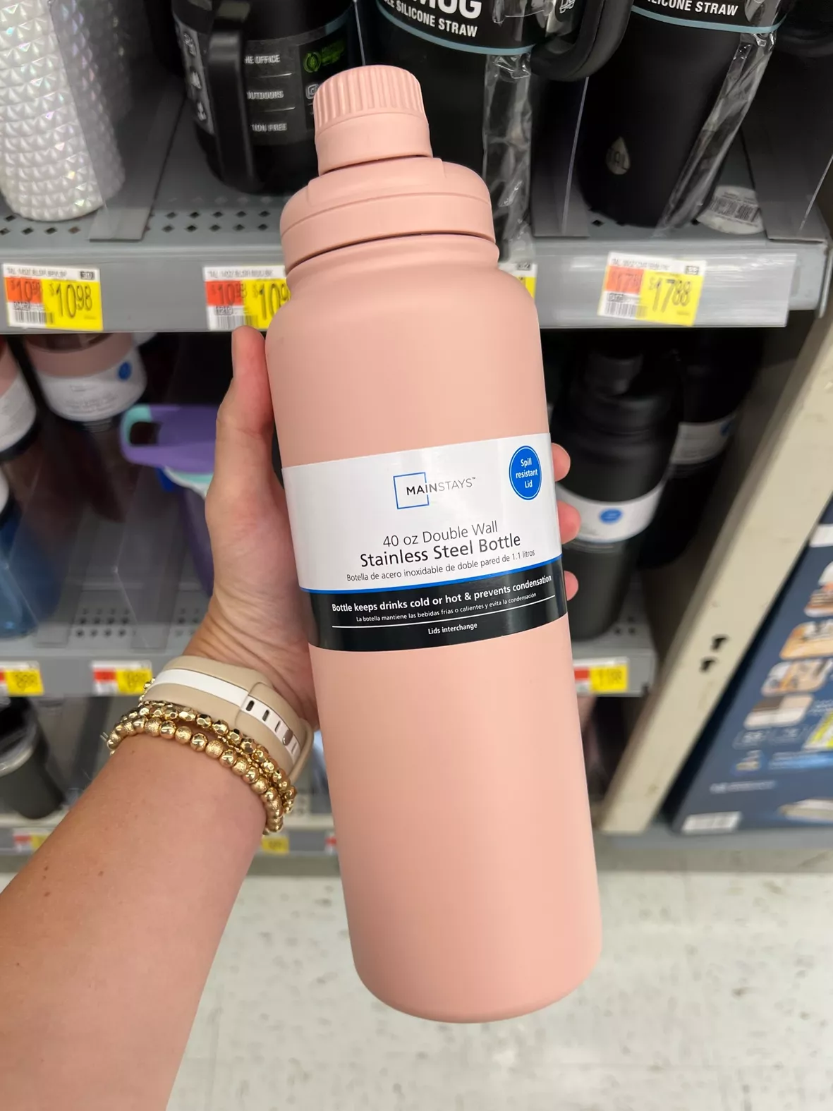Stainless Steel Water Bottle Straw Lid,in Pink, 40 fl. oz. Botella