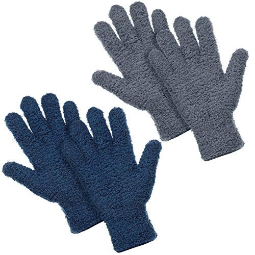 Patelai 2 Pairs Microfiber Gloves for plants Dusting Cleaning Glove Mittens House Cars Blinds Dusting(Gray, Dark Blue, Large) | Amazon (US)