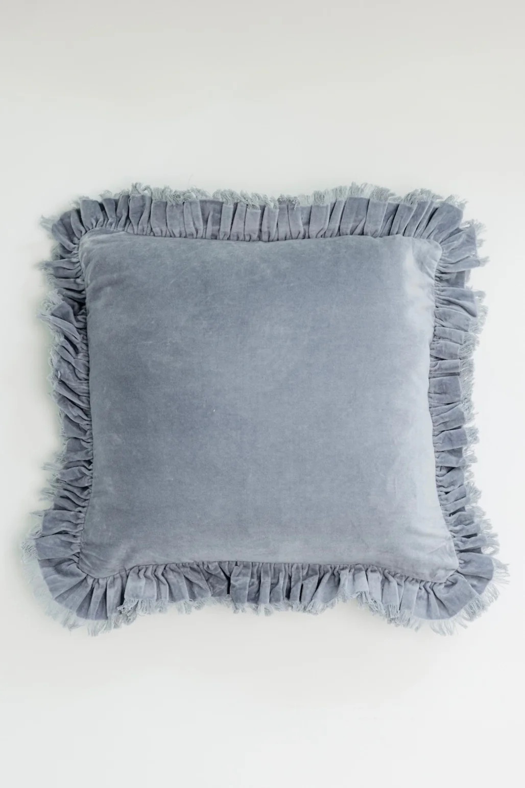 Hepburn Velvet Ruffle Pillow - Blue | THELIFESTYLEDCO