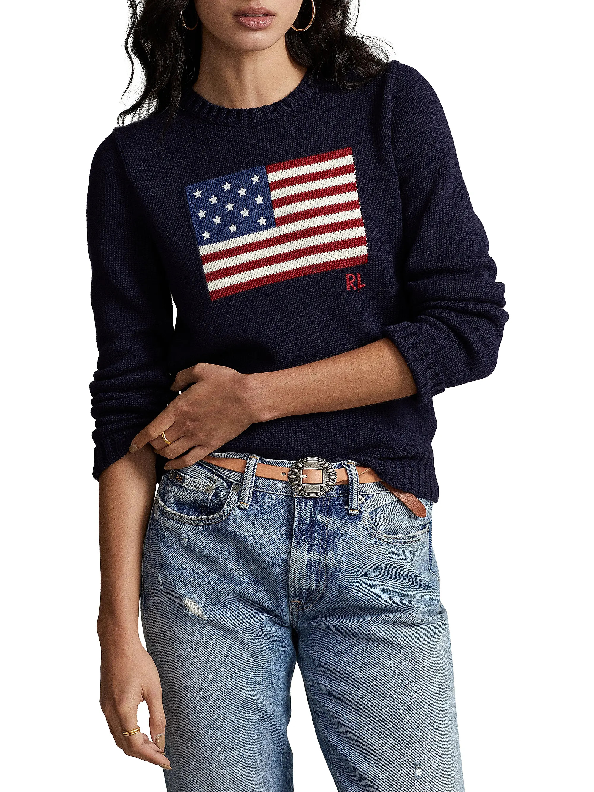 Polo Ralph Lauren Flag Cotton Crewneck Sweater | Saks Fifth Avenue | Saks Fifth Avenue