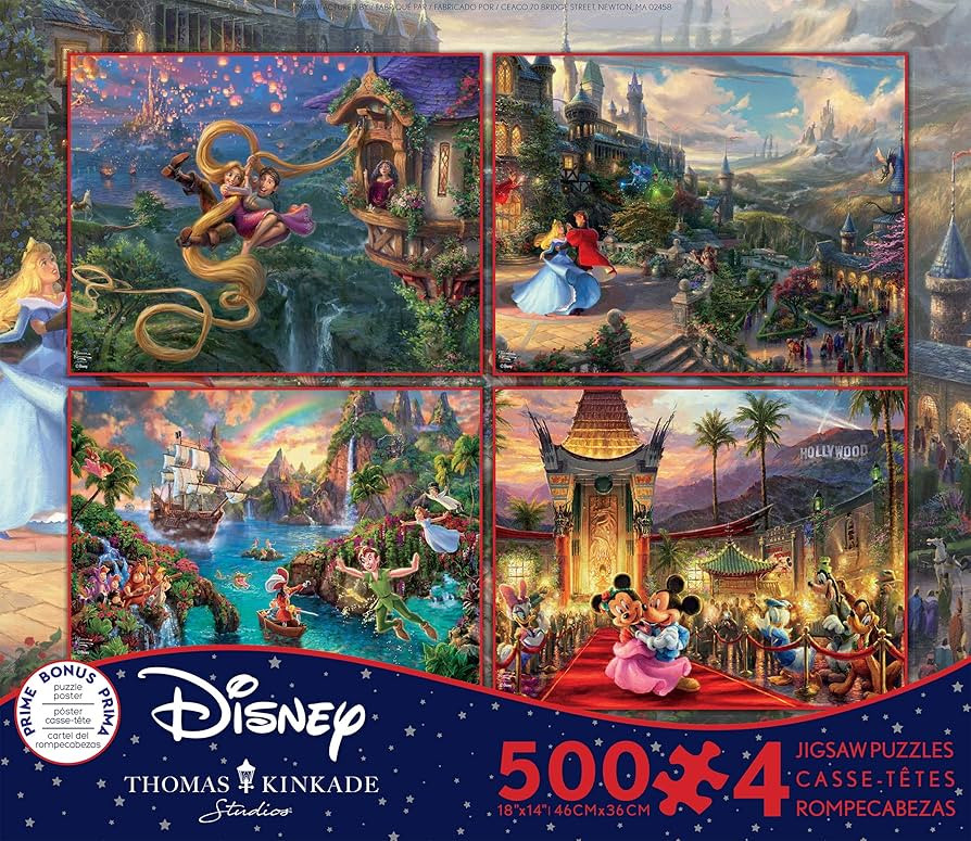Ceaco - 4 in 1 Multipack - Thomas Kinkade - Disney Dreams Collection - Tangled, Sleeping Beauty, ... | Amazon (US)