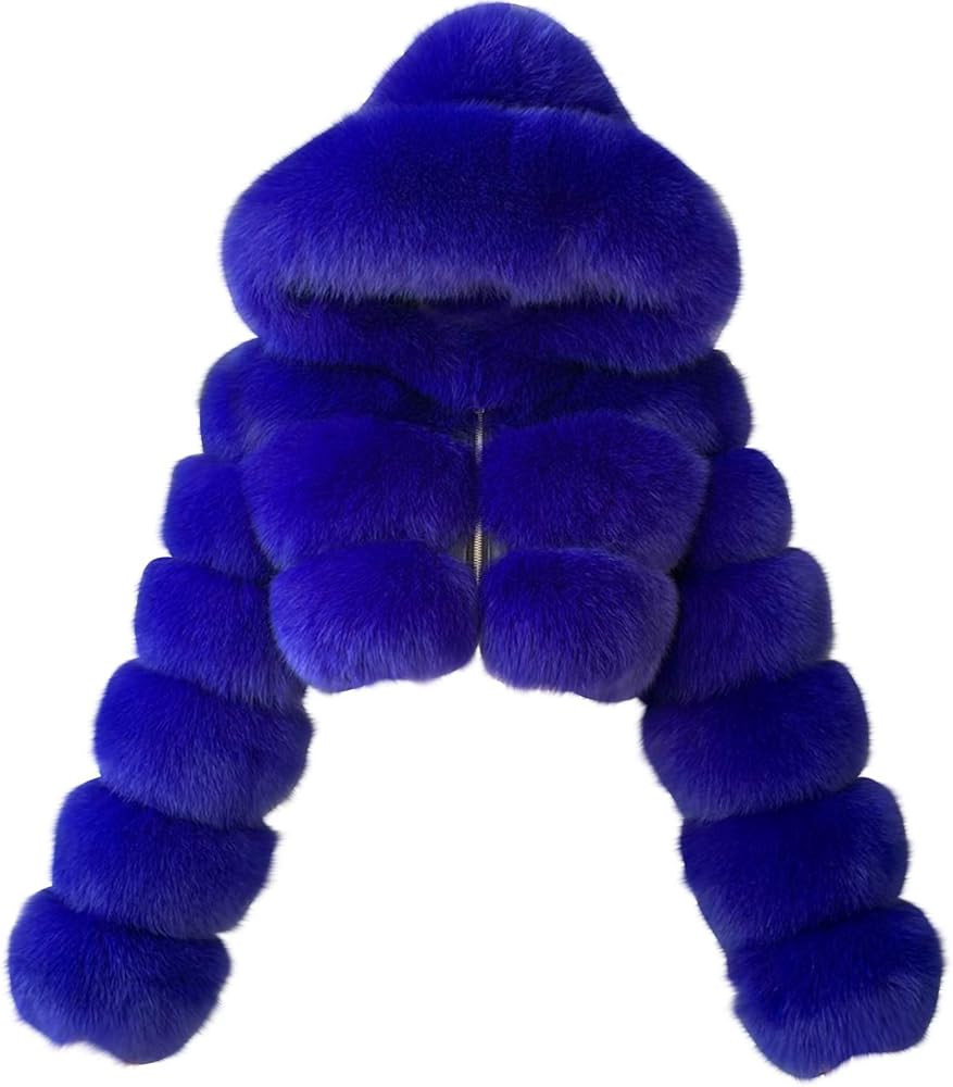 Womens Faux Fur Coat Jacket Open Front Crop Tops Solid Color Shaggy Hooded Cardigan Long Sleeve F... | Amazon (US)