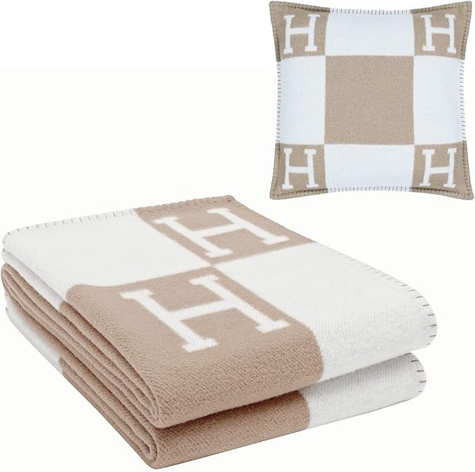 Soft Wool H Blanket Throw and Pillow for Sofa Fur Decoration,Blanket 55 x 67 Inch,Pillow 17.5" x ... | Amazon (US)