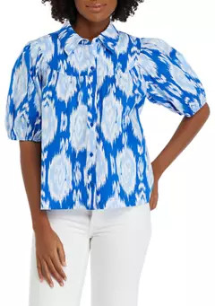 Crown & Ivy™ Women's Puff Sleeve Swing Button Front Top | Belk