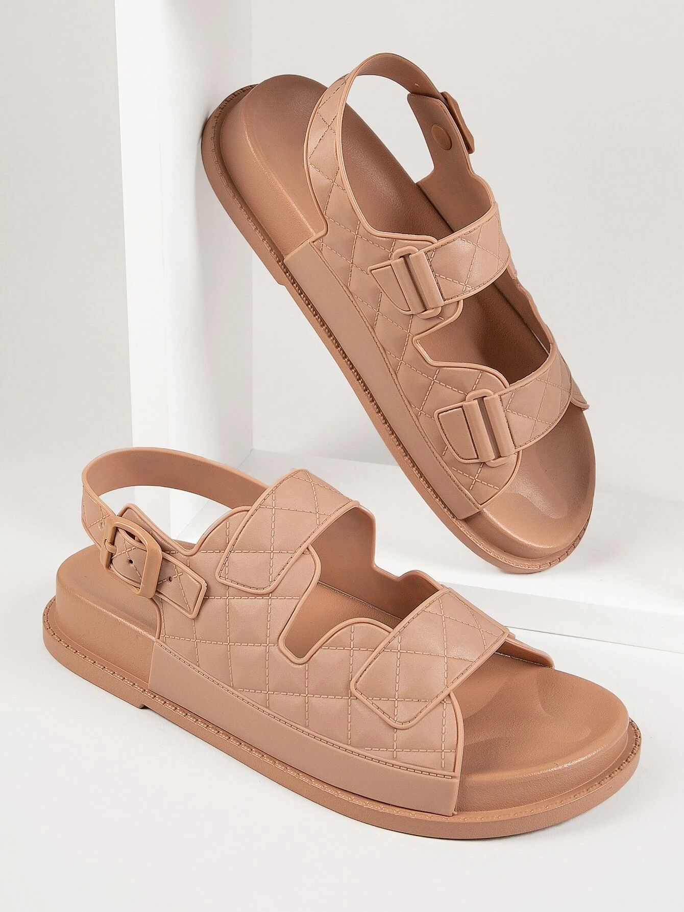 Footbed Almond Toe Buckled Slingback Sandals | SHEIN