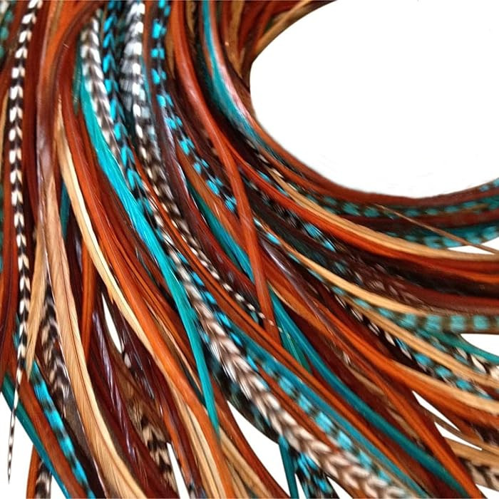 Hair Feathers Kit - 20 Turquoise Blue Brown Naturals, Loop tool & Beads | Amazon (US)