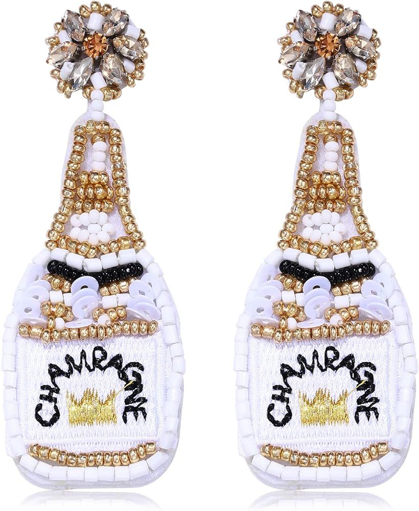 HZEYN Beaded Earrings Champagne Bottle Drop Dangle Earrings Handmade Champagne Earrings Fashion J... | Amazon (US)