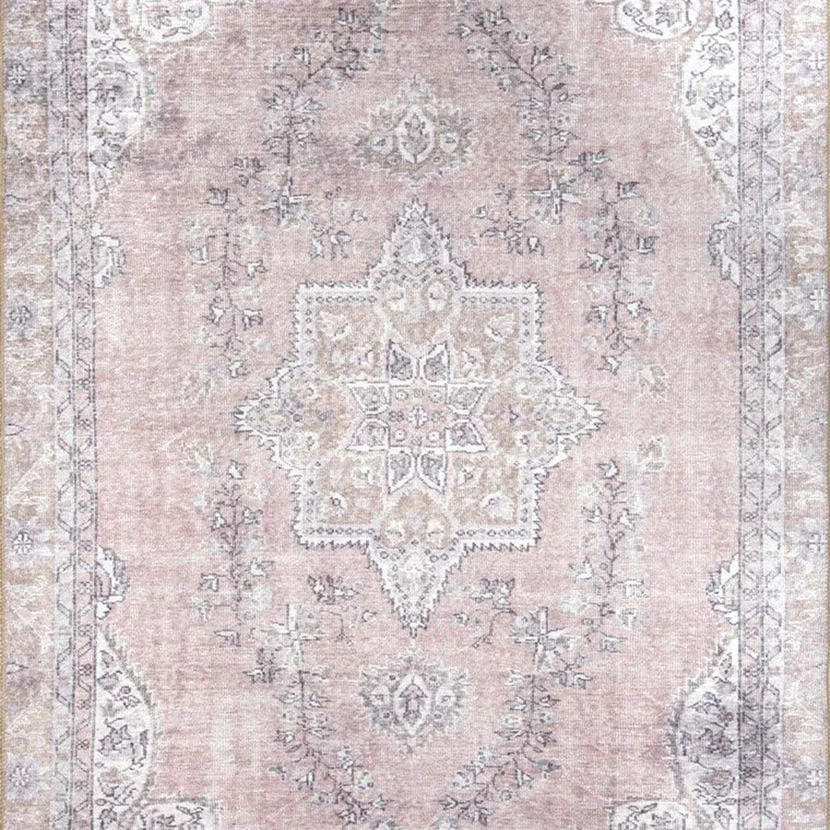 Safa Rug Turkish Faded Vintage Pink Gray Rug | Fame Rugs
