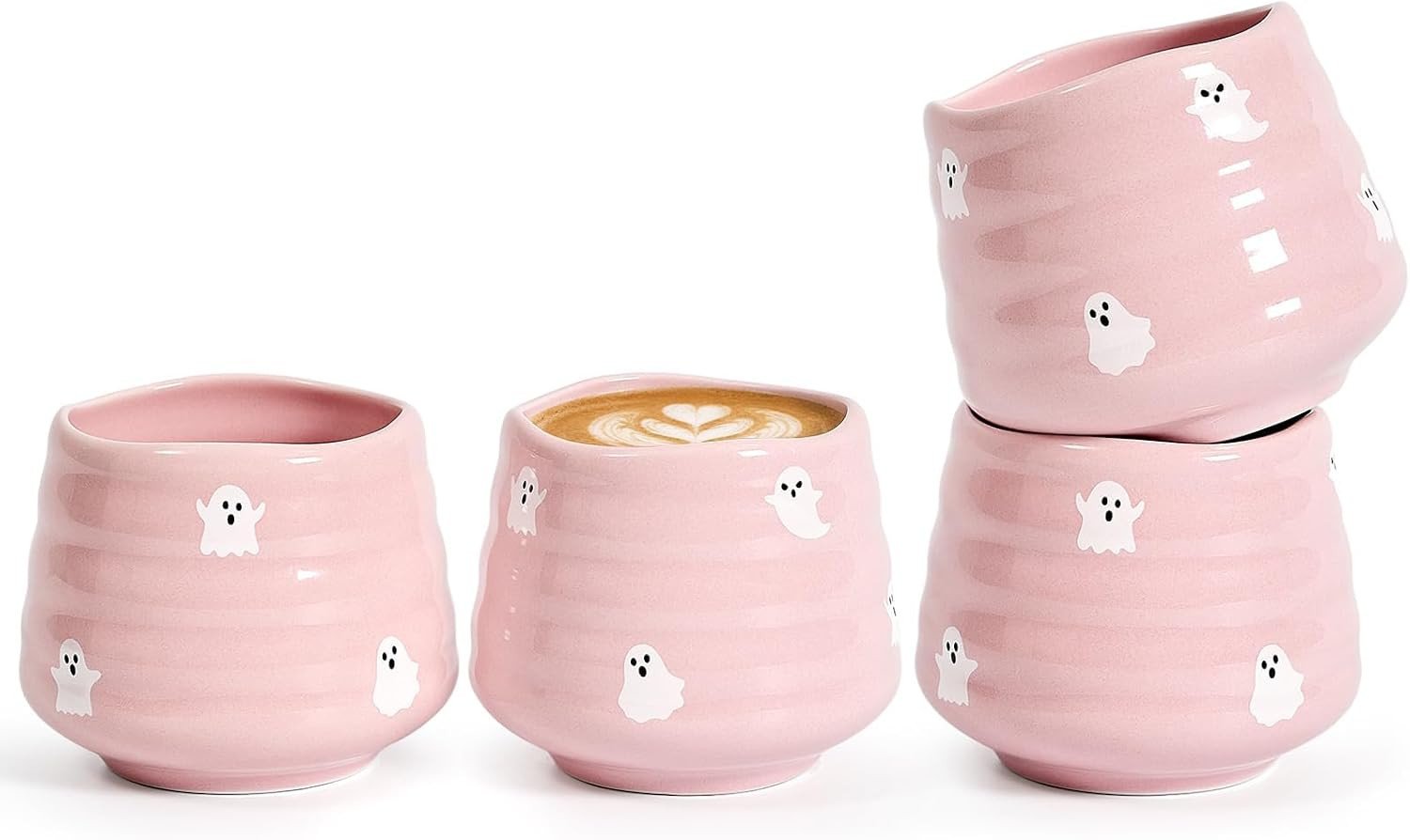 4pcs Pink Halloween Ghost Japanese Tea Cup 5OZ Ceramic Espresso Cups | Amazon (US)