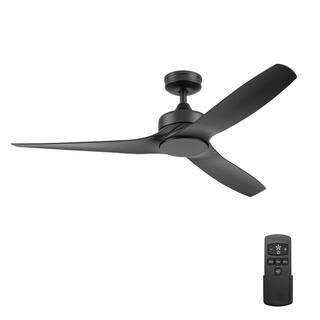 Lynton 52 in. Indoor/Outdoor 3-Blade Matte Black Ceiling Fan with Remote Control | The Home Depot