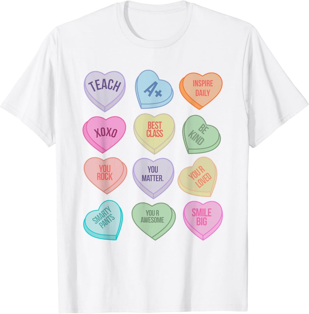 Funny Teacher Valentines Day Teach Heart Candy T-Shirt | Amazon (US)