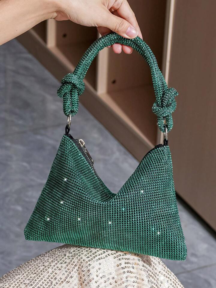 1pc Green Evening Bag With Rhinestone Decoration, Zipper Closure, European And American Style Han... | SHEIN