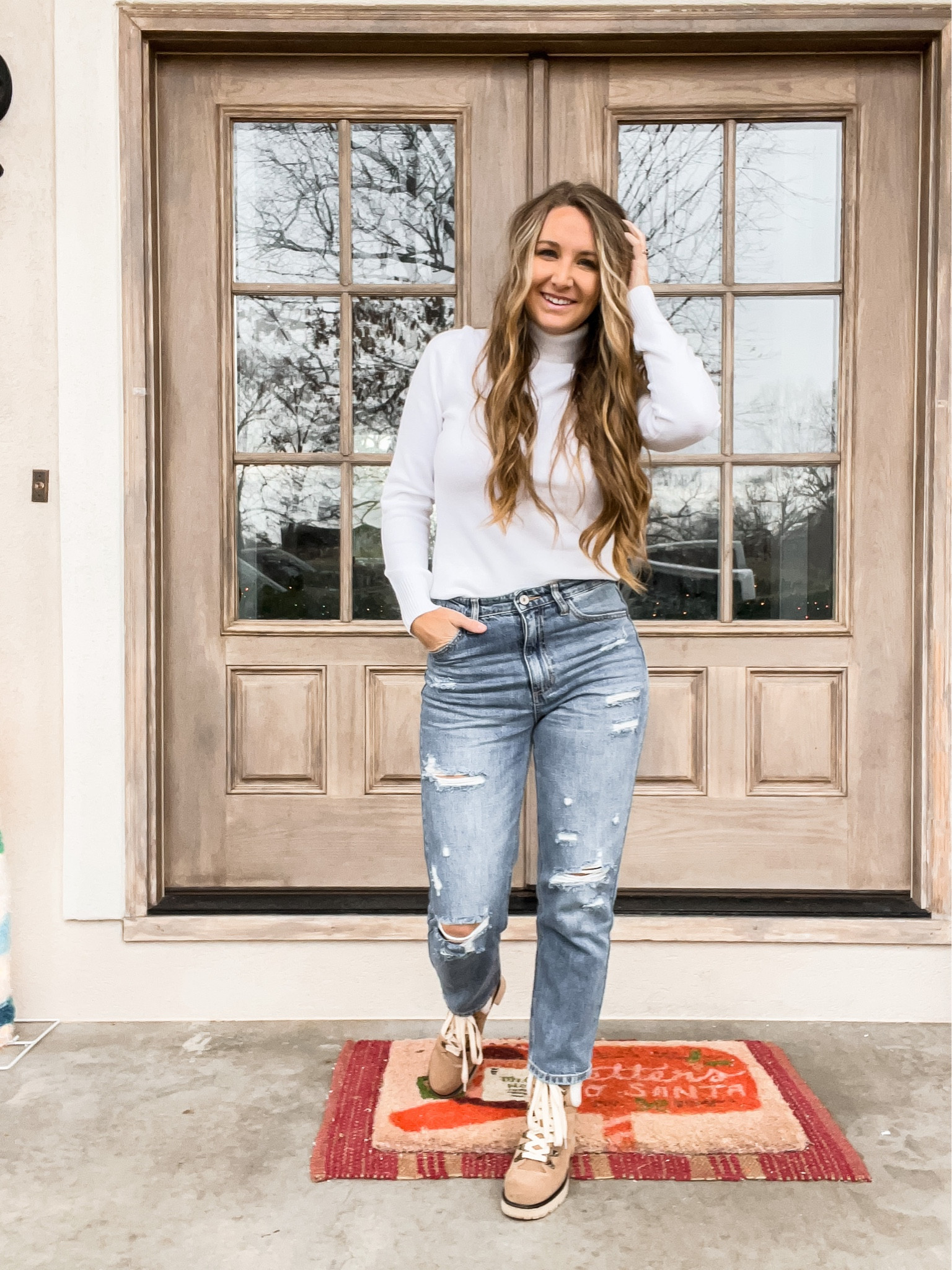 Winter style, ootd, winter look, winter outfit, shearling boots, turtleneck sweater, distressed denim 

#LTKstyletip #LTKSeasonal #LTKsalealert