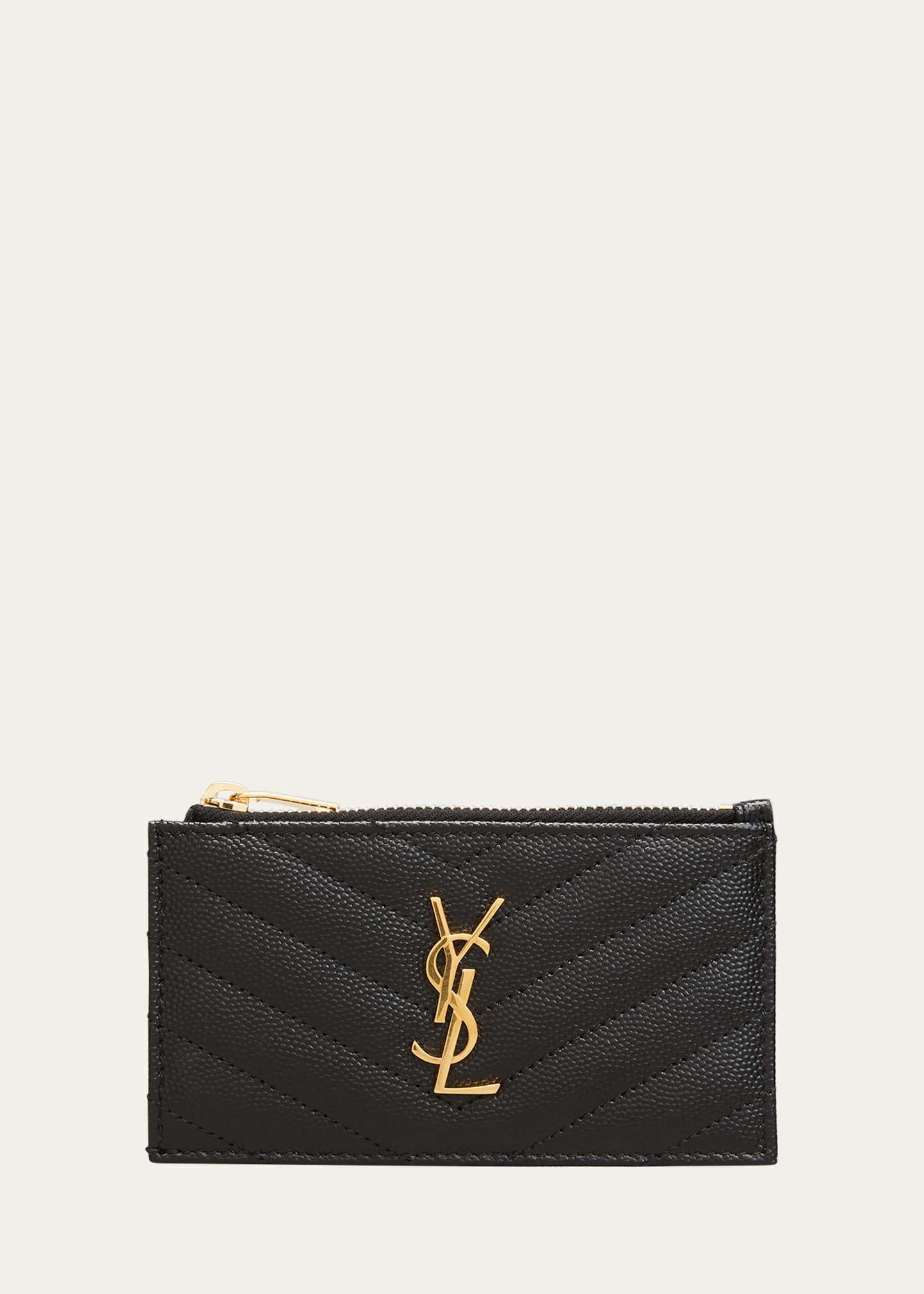 YSL Monogram Small Ziptop Card Case in Grained Leather | Bergdorf Goodman