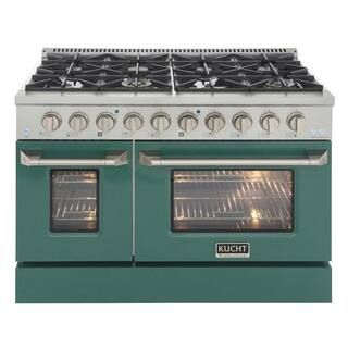 Kucht Pro-Style 48 in. 6.7 cu. ft. Double Oven Natural Gas Range with 8 Burners in Stainless Stee... | The Home Depot