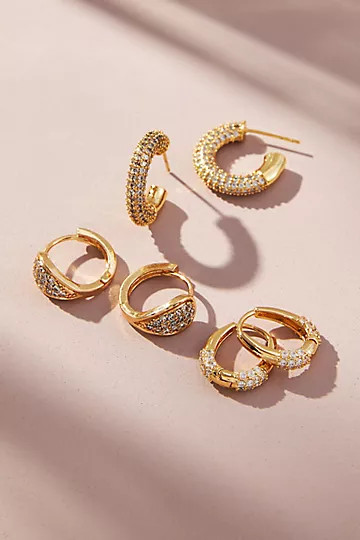 Set of Three Vintage Huggie Earrings | Anthropologie (US)