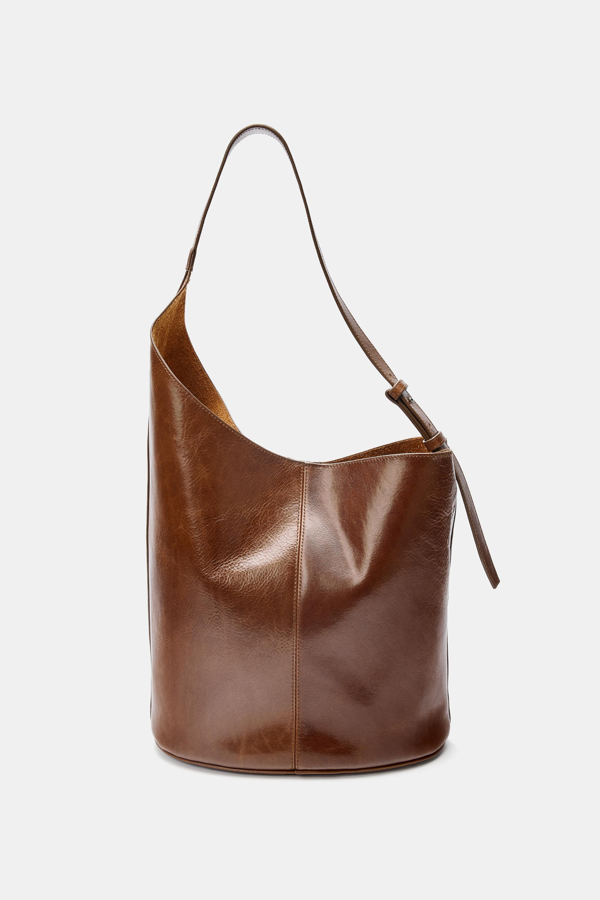 ASYMMETRIC LEATHER BUCKET BAG | Zara UK