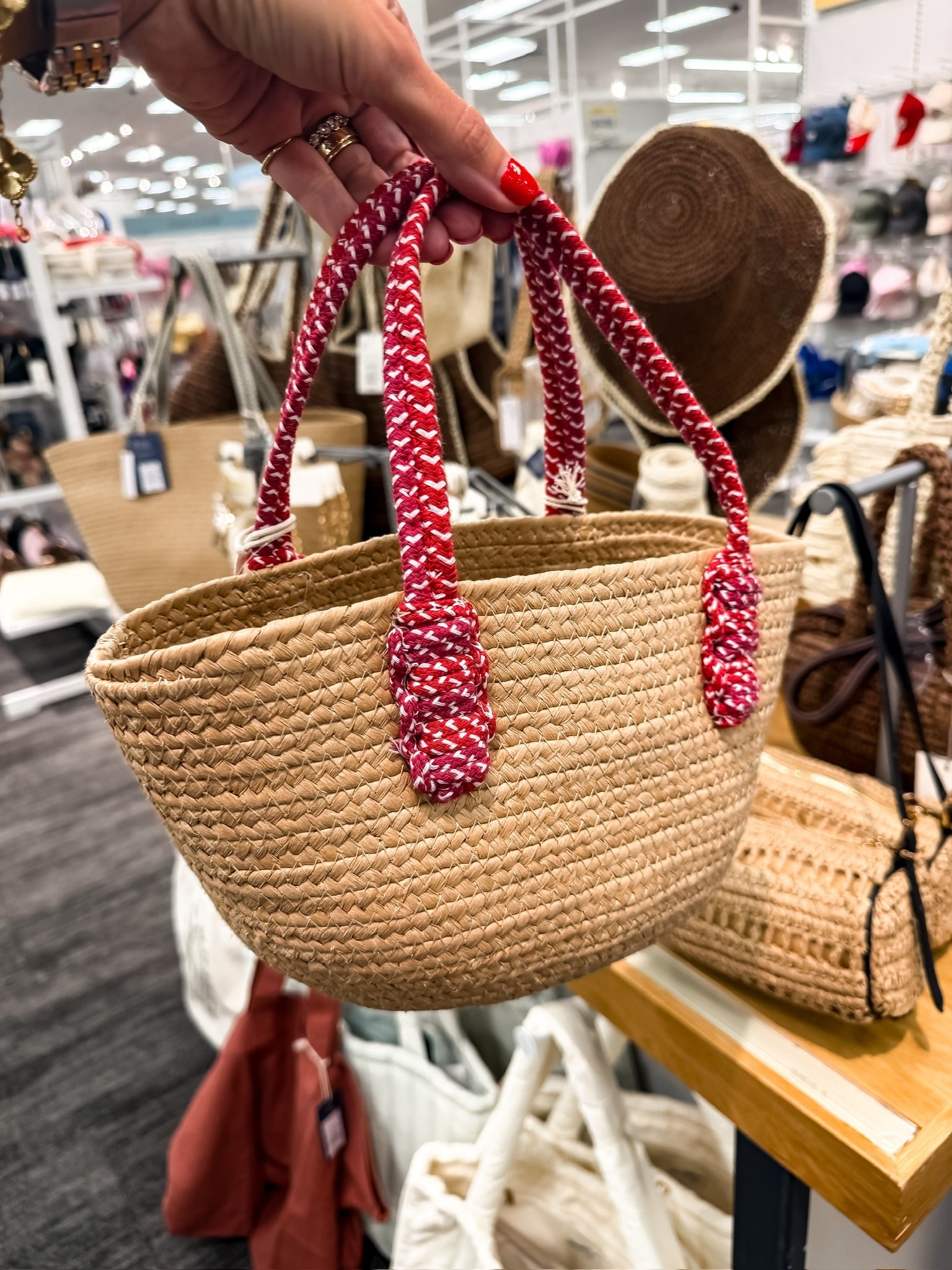 Okay wait… how cute is this one ❤️The woven straw + red rope handle combo is so fun and summery. Such an easy way to add a little pop to a neutral outfit

summer bag, straw bag, beach style, vacation accessories, target finds, affordable fashion, themominstyle 

#LTKSeasonal #LTKootd #LTKTravel