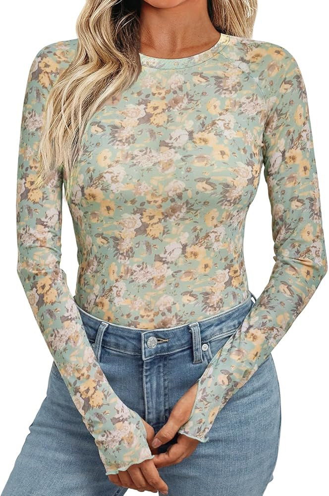 Dealmore Womens Mesh Sheer Lace Going Out Slim Fitted See Through Tops Spring Fashion Clothes 202... | Amazon (US)