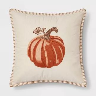 Embroidered Pumpkin Square Throw Pillow Neutral/Orange - Threshold™ | Target
