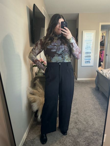 My winter funeral outfit. I wore high waisted black trousers with a floral bodysuit and black boots

Midsize outfit, size 12, size 14, business casual, work outfit 

#LTKworkwear #LTKSeasonal #LTKmidsize