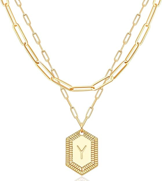 MEVECCO Dainty Gold Initial Necklace for Women 18K Gold Plated Layered Paperclip Link Chain Neckl... | Amazon (US)