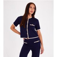 Women's Navy Contrast Knit Cardigan Quiz New Look | New Look (UK)