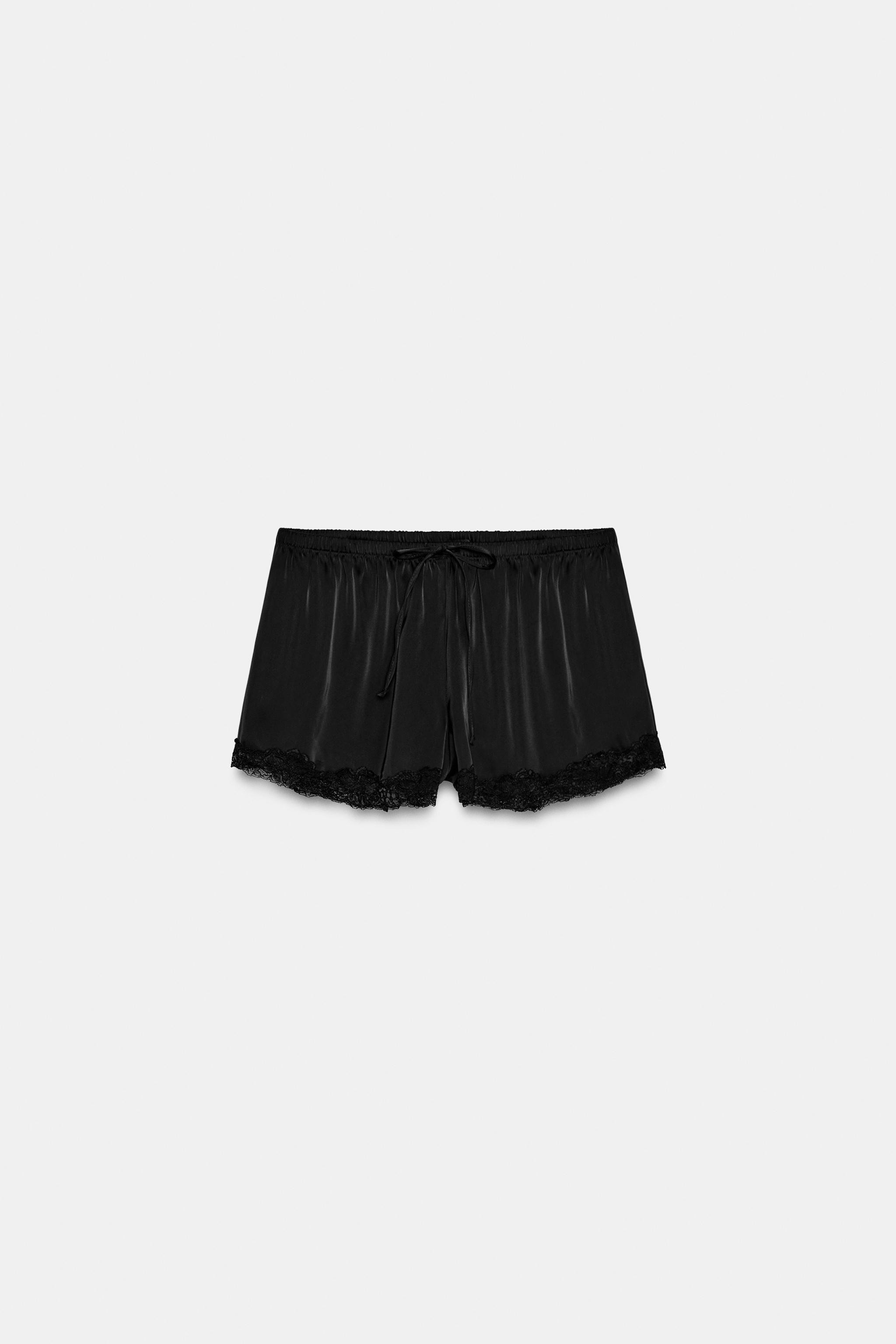 SATIN MINI SHORTS WITH LACE TRIM | Zara US