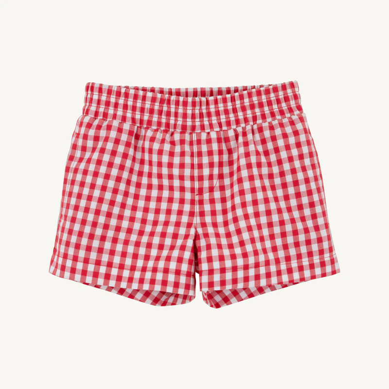 Sheffield Shorts - Richmond Red Gingham with Belhaven Blue Stork | The Beaufort Bonnet Company