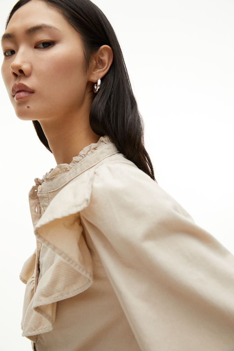 Ruffle-trimmed Blouse - Light beige - Ladies | H&M US | H&M (US + CA)