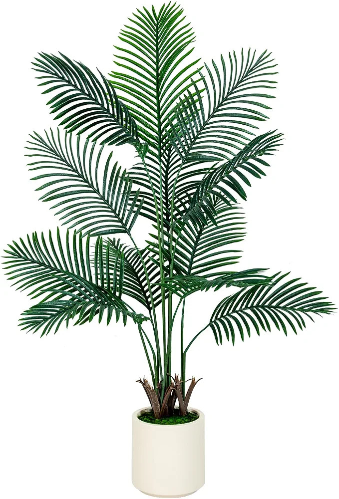 5FT Areca Palm Artificial Tree with White Planter Pot, Faux Floor Plant, Indoor and Outdoor Fake ... | Amazon (US)