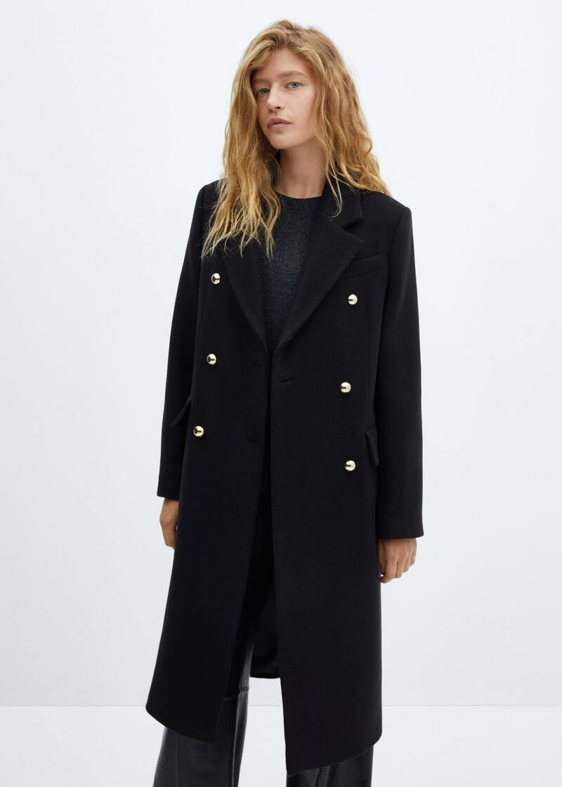 Wool double-breasted coat with buttons -  Women | Mango United Kingdom | MANGO (UK)