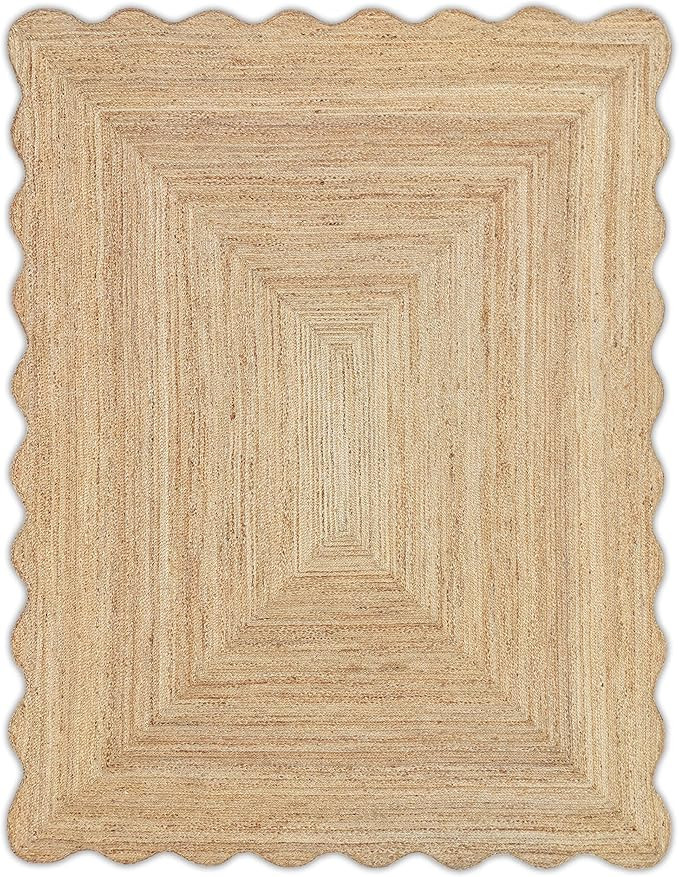 Wave Scalloped Natural Jute Rug Boho Jute Rug Braided Area Rug, Coastal Farmhouse Scallop Rug, Na... | Amazon (US)