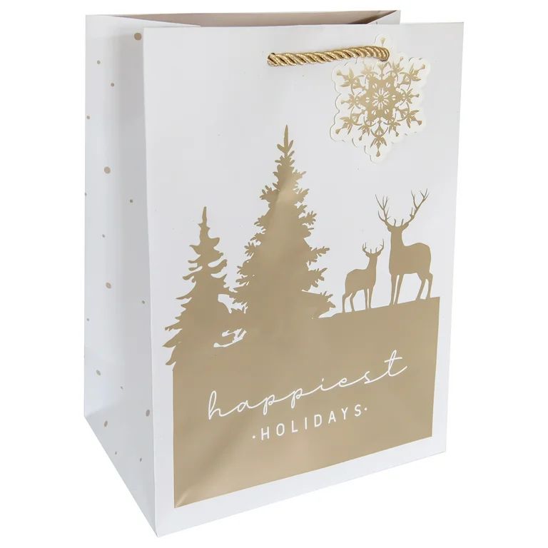 Christmas Gold Woodland Deer Gift Bag, 7.5 in x 4.5 in x 9.875 in, FSC Certified Paper, by Holida... | Walmart (US)